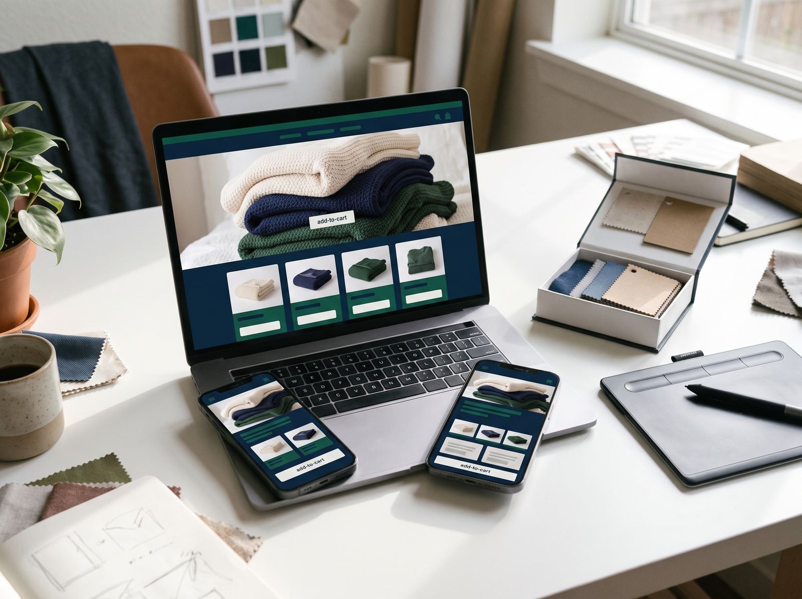 The online store on a laptop and two phones